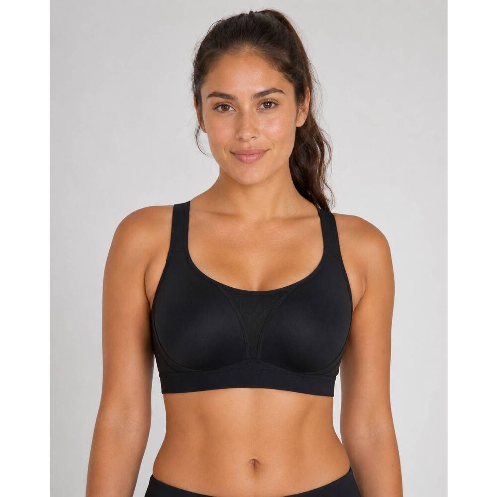 Lululemon Black High Support Sports Bra 34D Adjustable Straps Hook Back Athletic